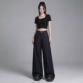 Pantalon denim large femme taille haute bleu foncé - Koreanxwear - Taille XS