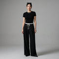 Pantalon large taille haute femme avec rayures latérales bicolores - Koreanxwear - Taille S