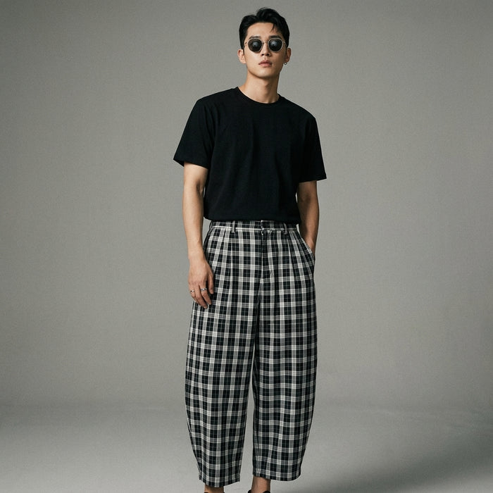 Pantalon large à carreaux noir pour homme - Streetwear K-fashion - Taille S