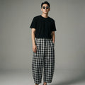 Pantalon large à carreaux noir pour homme - Streetwear K-fashion - Taille S