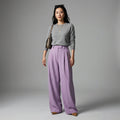 Pantalon large plissé violet taille haute - Koreanxwear - Taille S