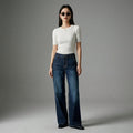 Jean large streetwear bleu femme avec surpiqûres apparentes - Koreanxwear - Taille S (within 100 jin)