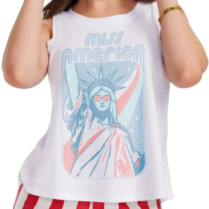 Women's Miss America Cropped Tank Top in White