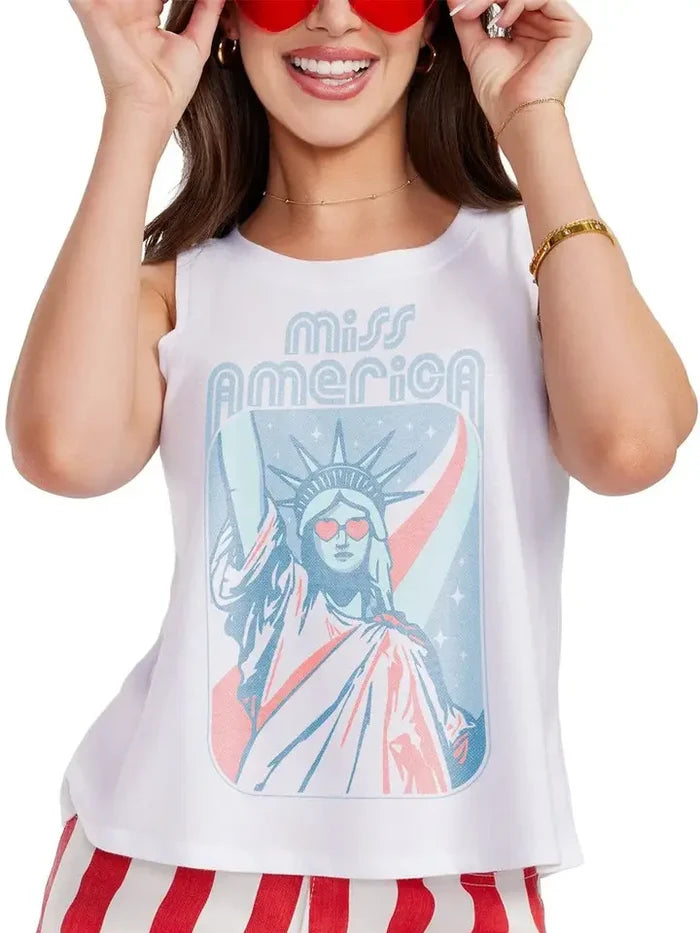 Women's Miss America Cropped Tank Top in White
