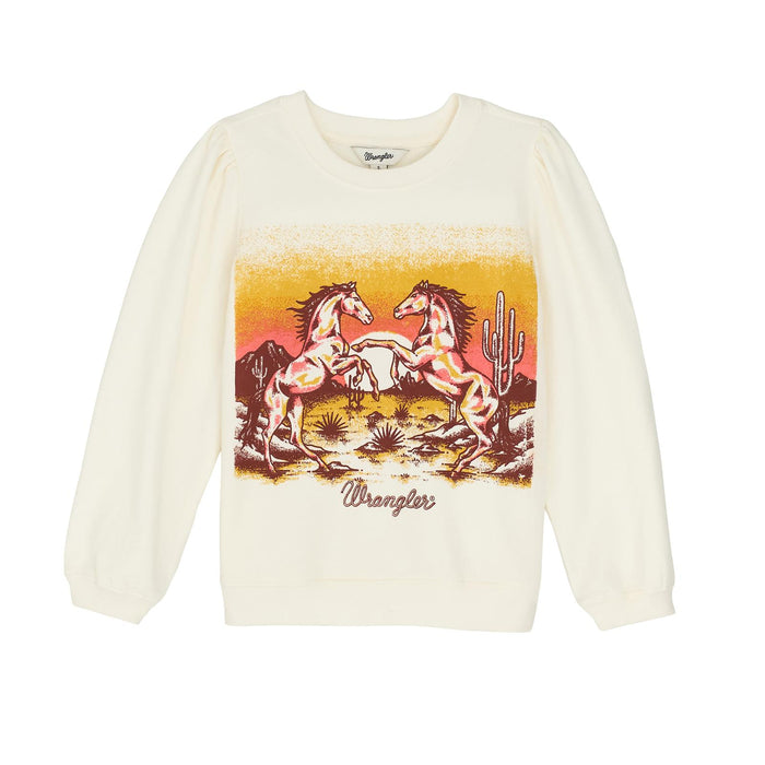 Wrangler Girl's Sunset Horse Crewneck Sweatshirt in White