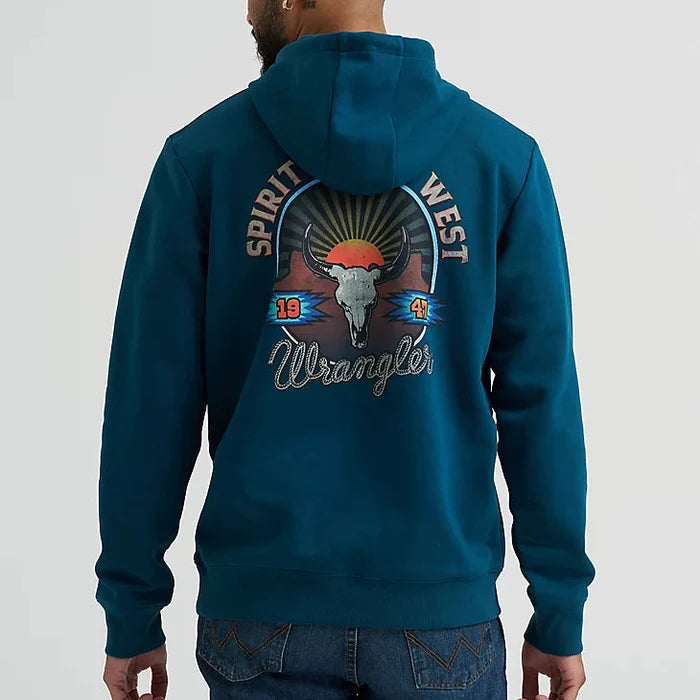 Wrangler Men's Desert Graphic Logo Pullover Hoodie in Reflecting Pond