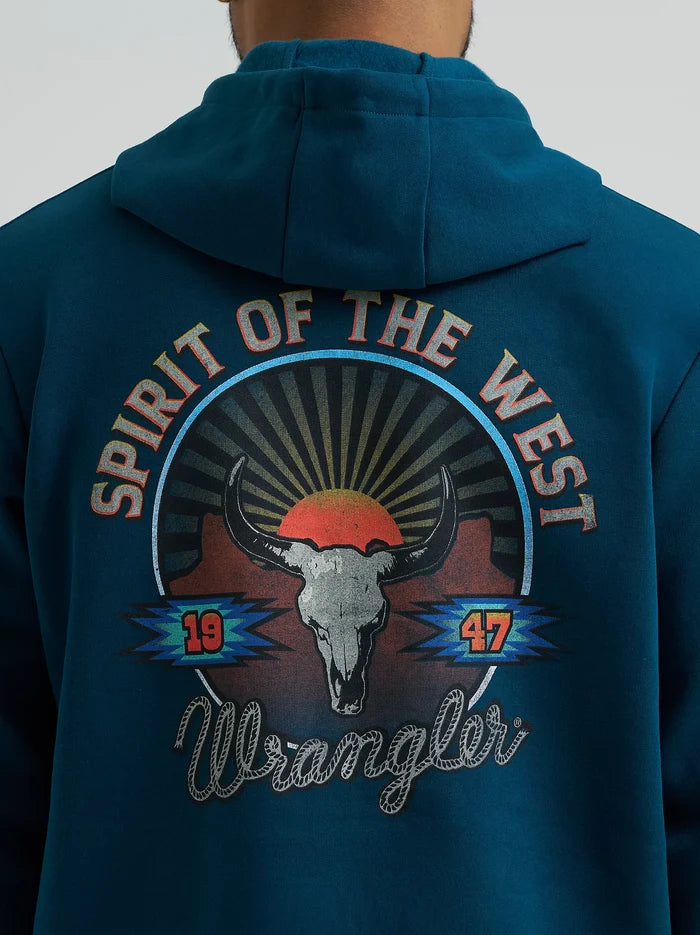 Wrangler Men's Desert Graphic Logo Pullover Hoodie in Reflecting Pond