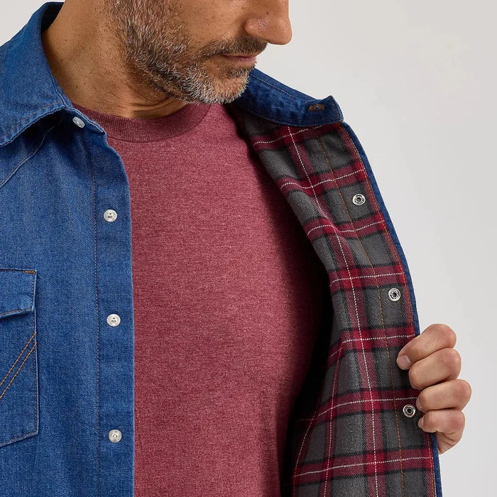 Wrangler Men's L/S Flannel Lined Work Shirt in Blue Denim (Available in Plus Sizes)