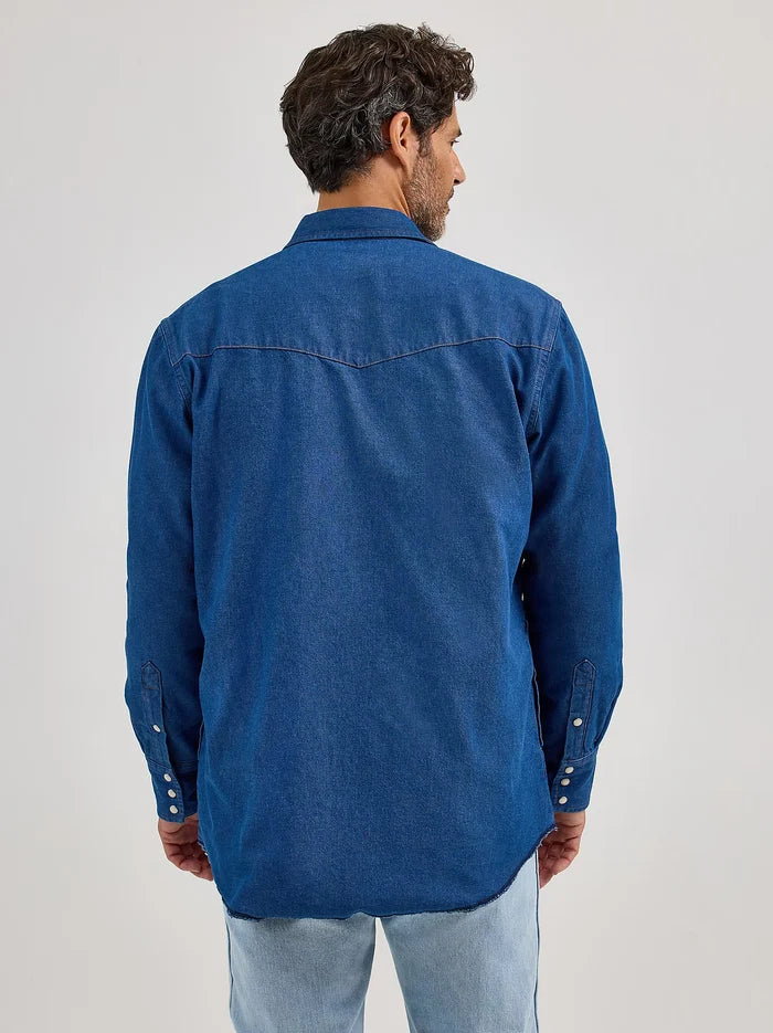 Wrangler Men's L/S Flannel Lined Work Shirt in Blue Denim (Available in Plus Sizes)