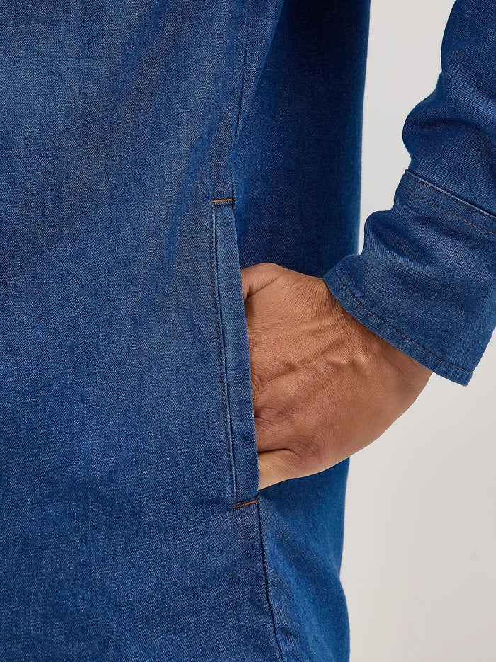 Wrangler Men's L/S Flannel Lined Work Shirt in Blue Denim (Available in Plus Sizes)