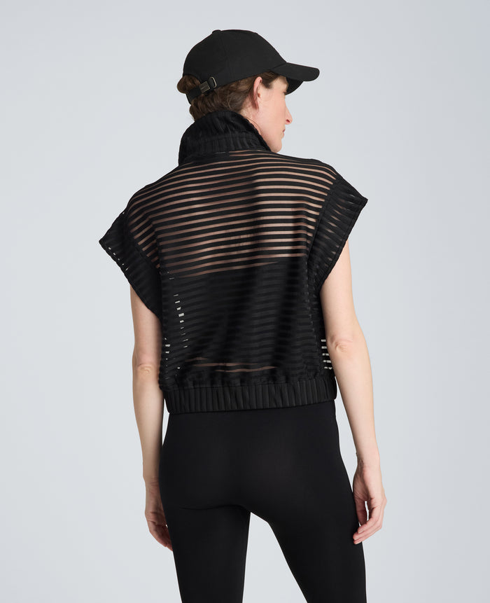 Zip-Up Vest Cardigan with Chest Pocket