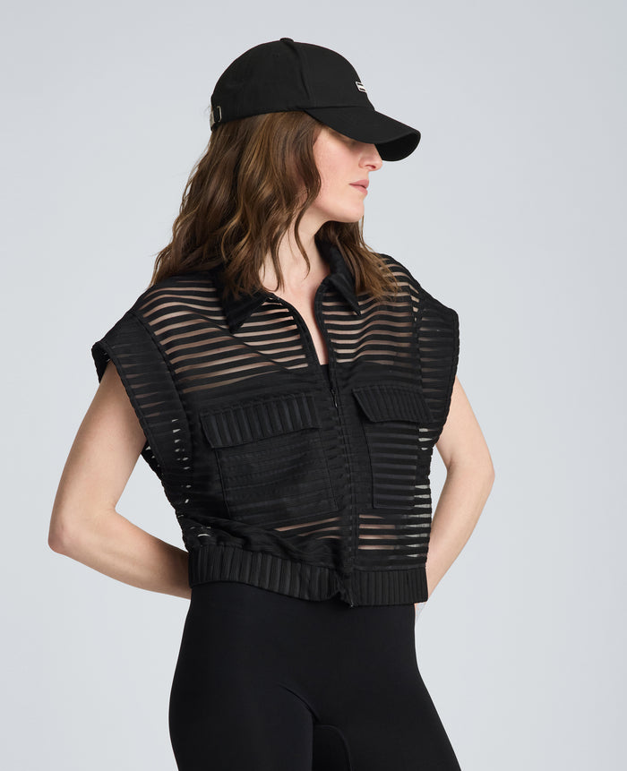 Zip-Up Vest Cardigan with Chest Pocket